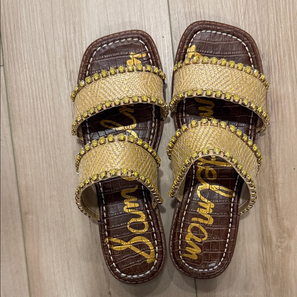 Sam Edelman Brown and Gold Strappy Sandals